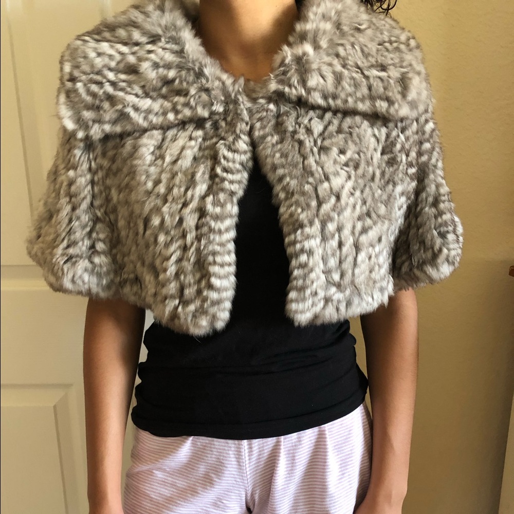 BEBE natural rabbit Fur Vest -Cape no sleeves